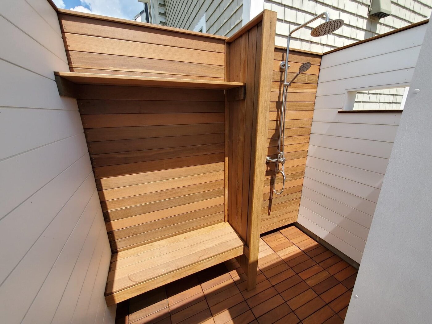 Cedar outdoor shower interior Jersey Shore