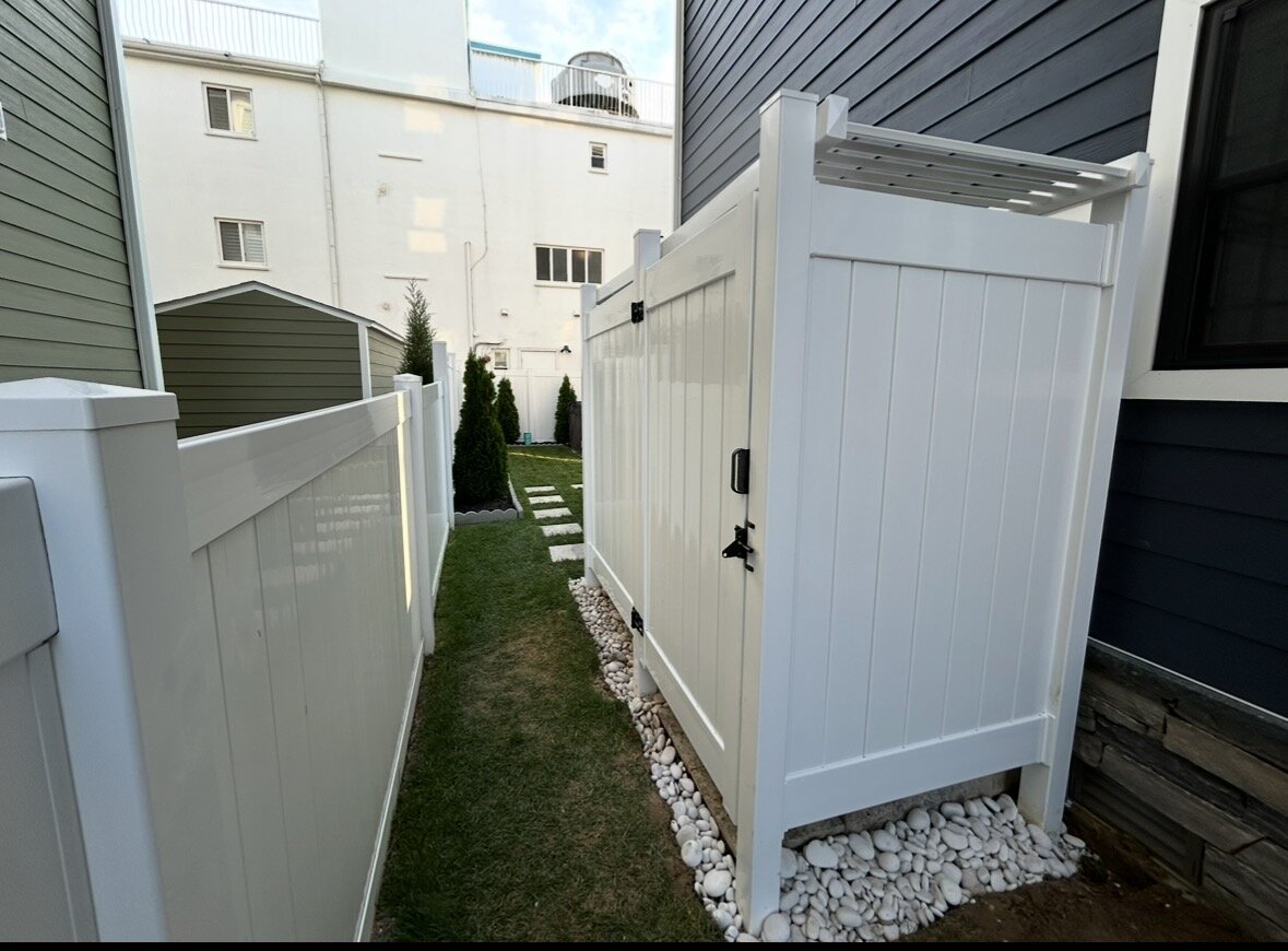 Outdoor shower custom finishes and lighting NJ