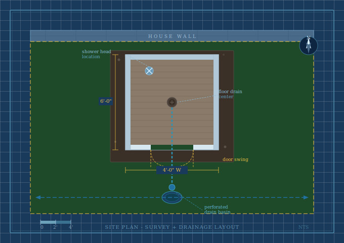 Outdoor shower site plan survey and drainage layout NJ