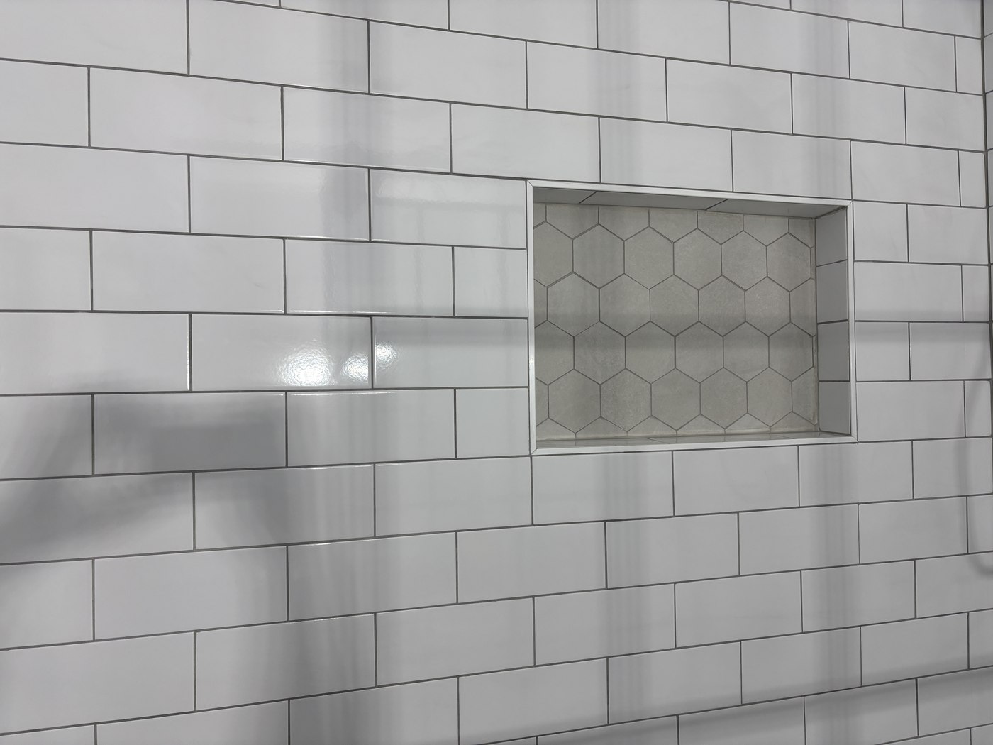 Wildwood NJ bathroom shower niche hexagon tile detail